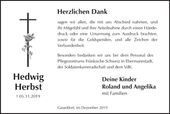 Anzeige von Hedwig Herbst von MGO