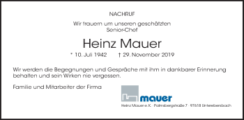 Anzeige von Heinz Mauer von MGO