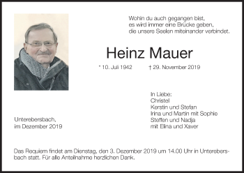 Anzeige von Heinz Mauer von MGO