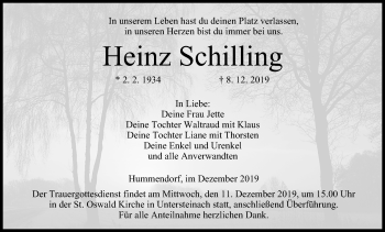 Anzeige von Heinz Schilling von MGO