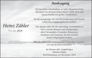 Anzeige von Heinz Zähler von MGO