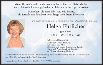 Anzeige von Helga Ehrlicher von MGO
