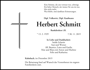 Anzeige von Herbert Schmitt von MGO