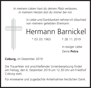 Anzeige von Hermann Barnickel von MGO