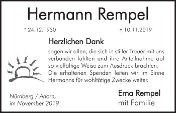 Anzeige von Hermann Rempel von MGO