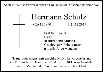 Anzeige von Hermann Schulz von MGO