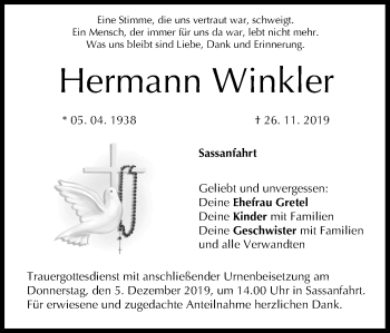 Anzeige von Hermann Winkler von MGO