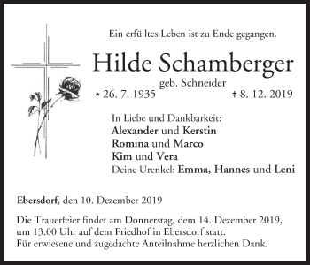 Anzeige von Hilde Schamberger von MGO