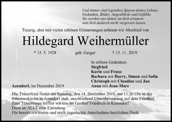 Anzeige von Hildegard Weihermüller von MGO