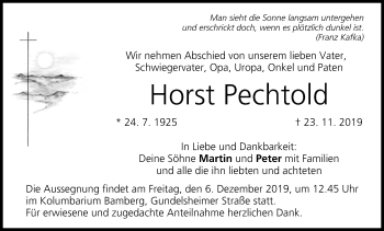 Anzeige von Horst Pechtold von MGO
