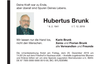 Anzeige von Hubertus Brunk von MGO