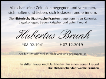 Anzeige von Hubertus Brunk von MGO