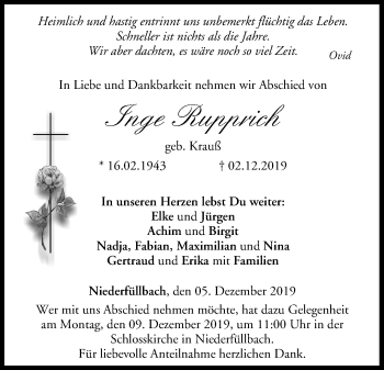 Anzeige von Inge Rupprich von MGO
