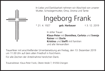 Anzeige von Ingeborg Frank von MGO