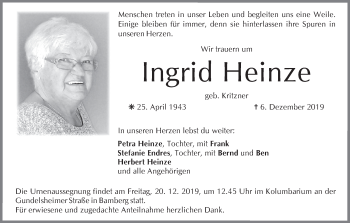 Anzeige von Ingrid Heinze von MGO
