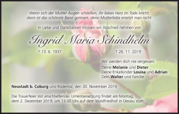 Anzeige von Ingrid Maria Schindhelm von MGO