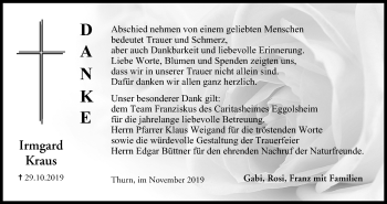 Anzeige von Irmgard Kraus von MGO