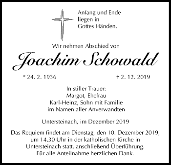 Anzeige von Joachim Schowald von MGO