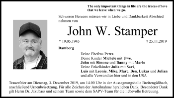 Anzeige von John W. Stamper von MGO