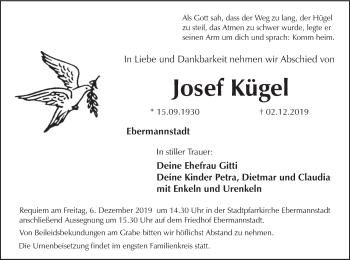 Anzeige von Josef Kügel von MGO