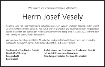 Anzeige von Josef Vesely von MGO