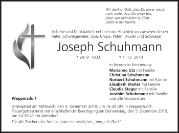 Anzeige von Joseph Schuhmann von MGO