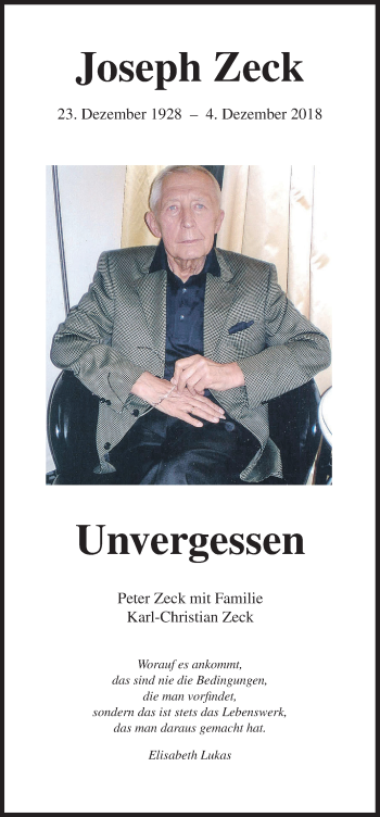 Anzeige von Joseph Zeck von MGO