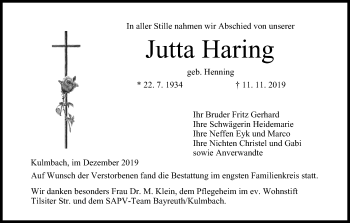 Anzeige von Jutta Haring von MGO