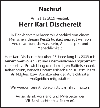 Anzeige von Karl Dischereit von MGO