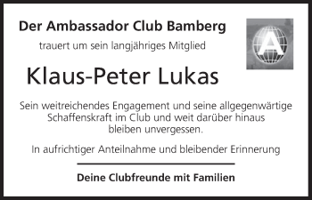 Anzeige von Klaus-Peter Lukas von MGO