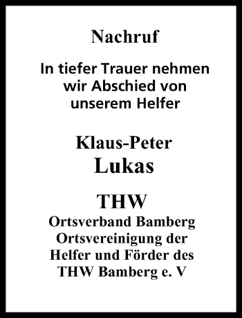 Anzeige von Klaus-Peter Lukas von MGO