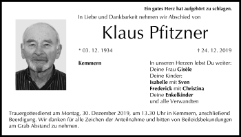 Anzeige von Klaus Pfitzner von MGO