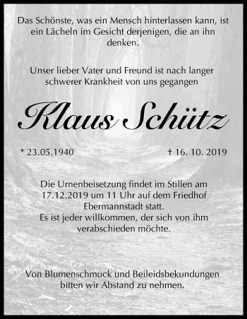 Anzeige von Klaus Schütz von MGO