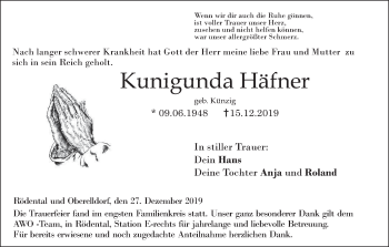 Anzeige von Kunigunda Häfner von MGO