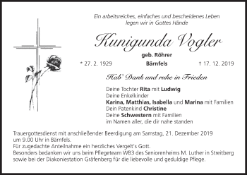 Anzeige von Kunigunda Vogler von MGO