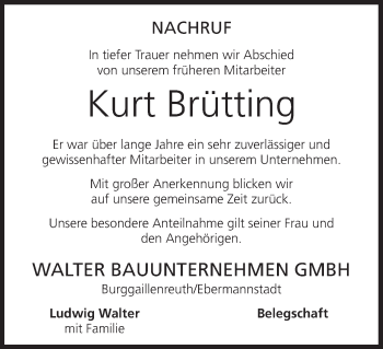 Anzeige von Kurt Brütting von MGO