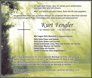 Anzeige von Kurt Fengler von MGO