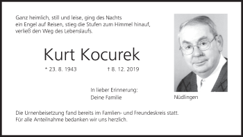 Anzeige von Kurt Kocurek von MGO