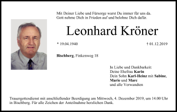 Anzeige von Leonhard Kröner von MGO