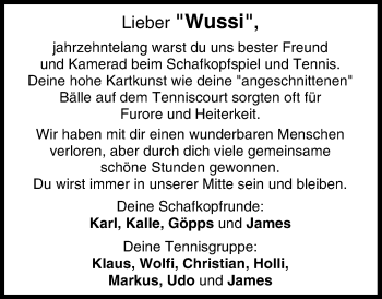Anzeige von Wolfgang Wußmann von MGO