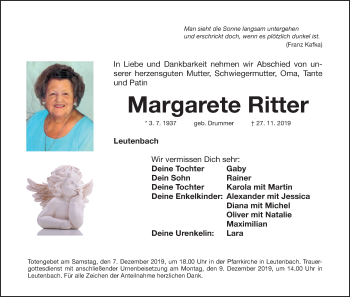 Anzeige von Margarete Ritter von MGO