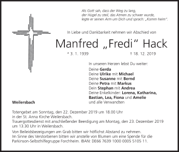 Anzeige von Manfred  Hack von MGO