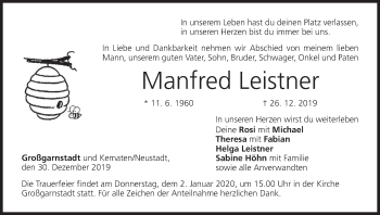 Anzeige von Manfred Leistner von MGO