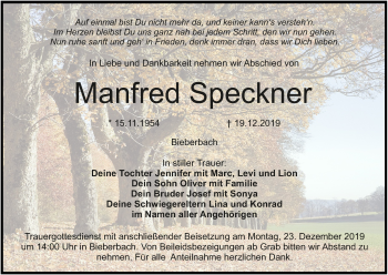 Anzeige von Manfred Speckner von MGO