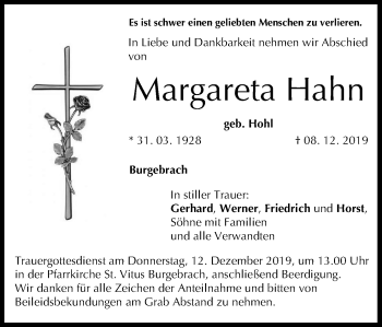 Anzeige von Margareta Hahn von MGO