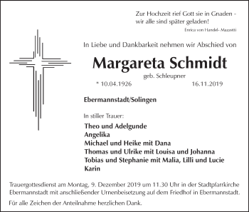 Anzeige von Margareta Schmidt von MGO