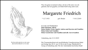 Anzeige von Margarete Friedrich von MGO