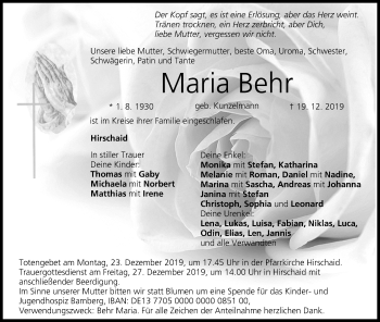 Anzeige von Maria Behr von MGO