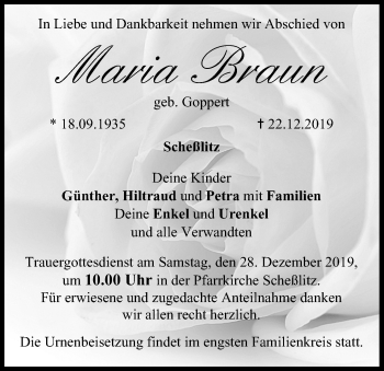 Anzeige von Maria Braun von MGO