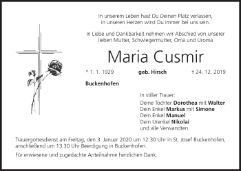 Anzeige von Maria Cusmir von MGO
